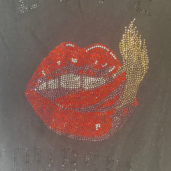 Zadig & Voltaire Love Yourself T-Shirt Womens Black Red Lips Strass Short Sleeve - Picture 5 of 7
